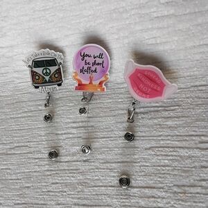 New Nurse Themed Badge Retractable Reel Set Of Three, Ativan, Short Staff, Mask